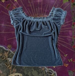 Velvet grey romantic off-shoulder top with scrunch detail